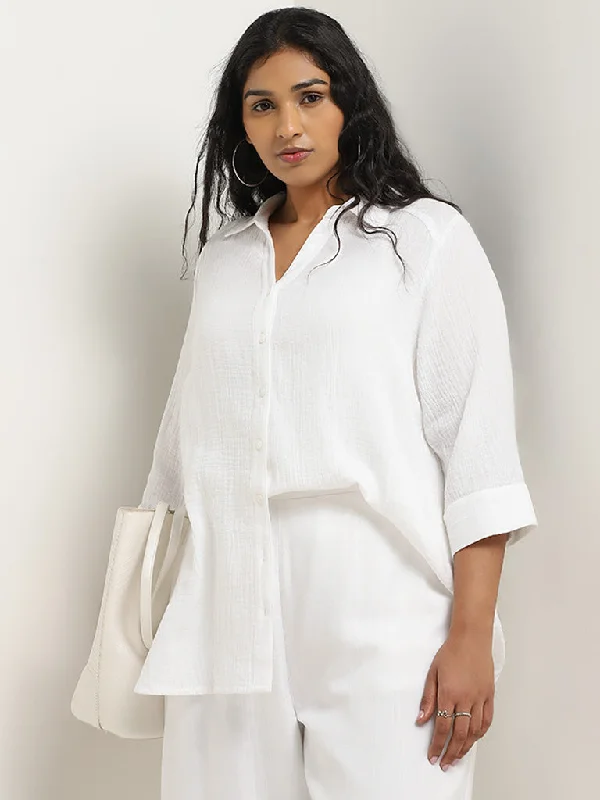 Gia White Crinkle Textured Cotton Shirt