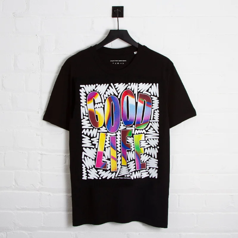 Doodle Good Life 2 Front Print - Tshirt - Black