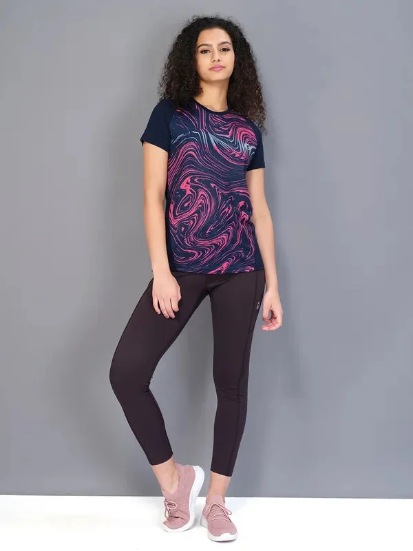 Women Printed Slim Fit Crew Neck T-shirt with TECHNO COOL